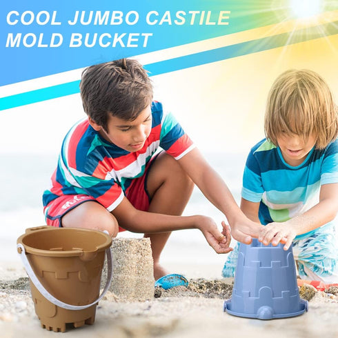 Umnodobn 7" Set Jumbo Beach Sand Toys Buckets for Kids Adults, Large Castle Bucket Pails Beach Gear Accessories Pails