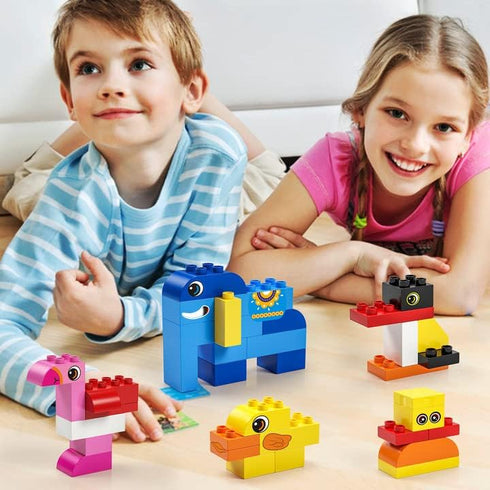 burgkidz Educational Toy Classic Big Size Bricks, Large Animal Building Blocks with Reusable Storage Bucket for Ages 3+