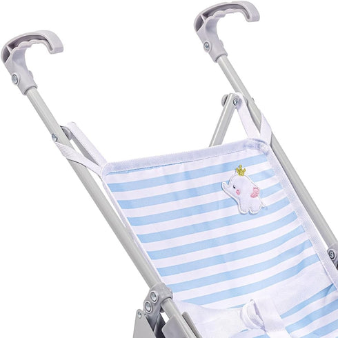2 18 JC Toys Boutique | Folding Umbrella Doll Stroller for Children Years Plus, Blue Stripes and Soft Embroidery |