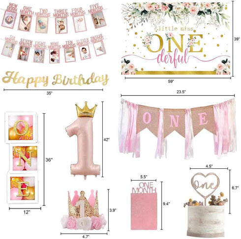 Generic 1st Baby Girl Birthday Decorations Supplies - Balloon Boxes, Pink Gold Balloons Garland Arch KitParty Backdrop