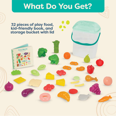 B. toys Foodie Fun Pretend Play Food & Board Book Set - 32 Pieces of Educational Play Food for Toddlers