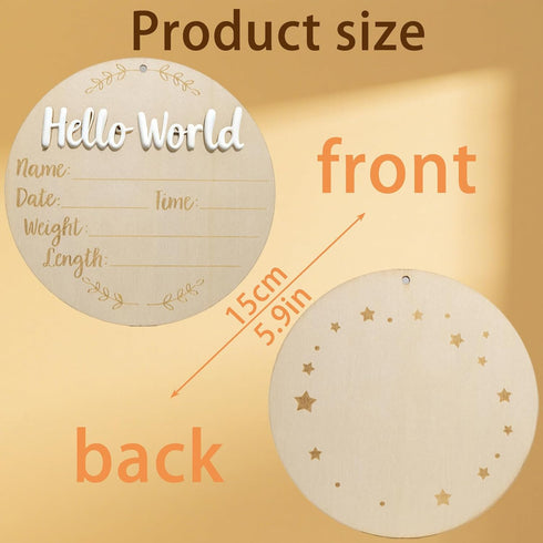 XCMVCN 5.9 Inch Baby Announcement Sign, Round Wooden Hello World Newborn Signs, Birth Announcement Sign: Equipped