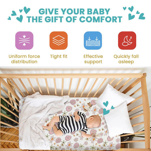 (38" 24" 1" Motherly Haven Breathable Crib Mattress Pad, Washable High Rebound Foam Mattress Topper for Baby Cribs