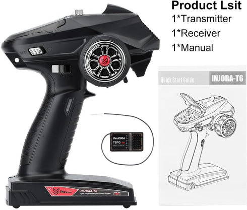 2.4GHz 6CH 1/8 1/10 TRX4 SCX10 Parts(T6FG) INJORA RC Transmitter Controler and Receiver with Gyro Remote Inside