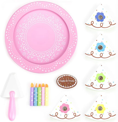 13 Set| Piece Wood Happy Birthday Cake Cake, Candles, Serving Tool & Tray|Party Roleplaying for Kids|Vanilla Cake