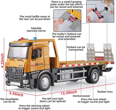 3+ Tow Truck Toys for Boys Metal Diecast Tow Trucks Model,Construction Truck Car with Simulated Sounds and Lights,Flat