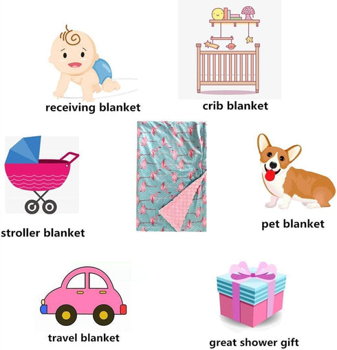 Baby Blanket - Super Soft Minky Blanket with Double Layer Dotted Backing, Pink Flamingo Security Blanket for Newborns