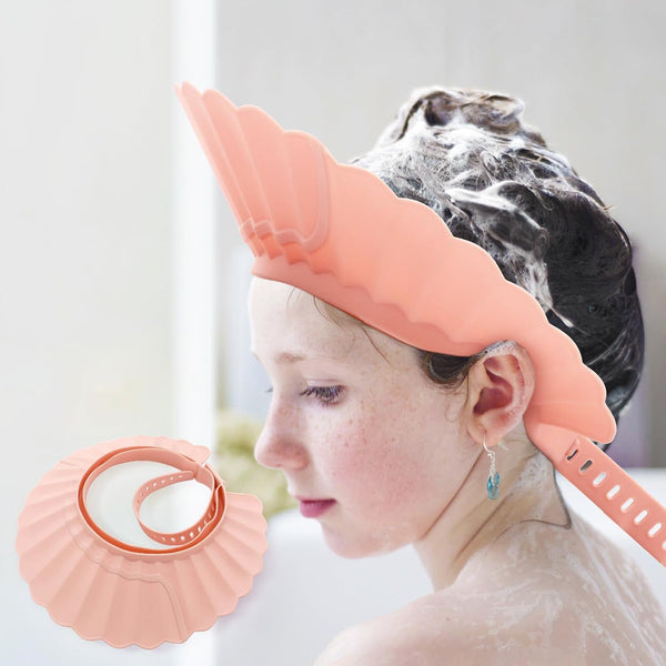 Baby Shower Cap Shield, Pink Bathing Cap, Soft Adjustable Visor Hat for Eye and Ear Protection