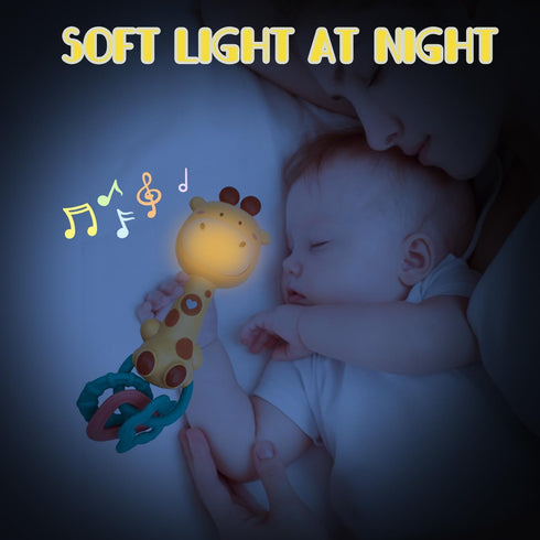 Baby Music Rattles Toy for 6-12 Months, Teething Toys with Music and Light, Toddler Learning Gifts (Giraffe)