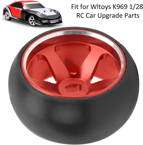 RC Wheel Tire, 4Pcs Aluminum Alloy Spare Parts for ini-Q Mini-D/Wltoys K969 1/28 RC Car, Red