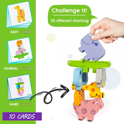 Montessori Toys for 2-4 Year Olds, 10pcs Wooden Animal Blocks Sorting & Stacking Educational Toys for Toddlers Gifts
