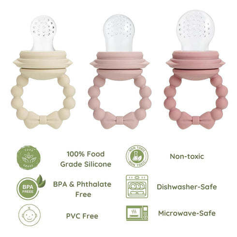 PandaEar 3 Pack Baby Fruit Food Feeder Pacifier with 3 Different Size Silicone Pouch, Silicone Teethers for Babies 3-6-12 months, BPA Free Mesh Feeder, Baby Solid Food Essentials