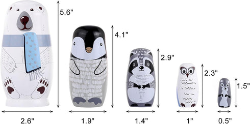 Yoption 5Pcs Russian Matryoshka Dolls Handmade Wooden Polar Bear Penguin Nesting Dolls Set for Kids Christmas Birthday Toy Gift (Polar Bear)