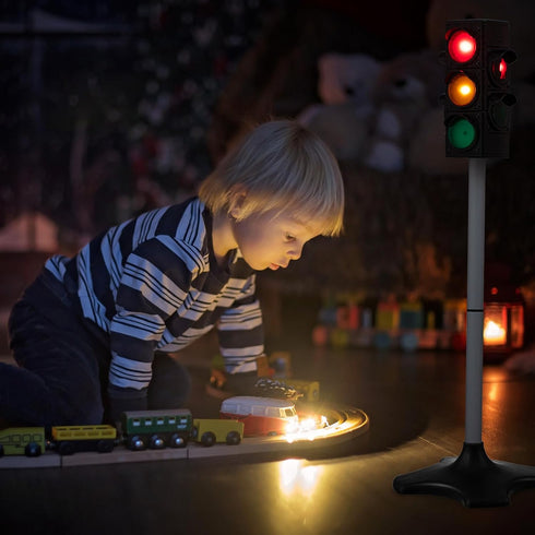 Hiboom 2 Pieces Traffic Light Toy, 2 in 1 Simulation Safety Traffic Indicator with Lights and Sounds for Educational Toy