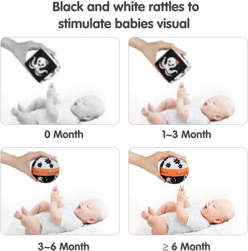 TUMAMA High Contrast Shapes Baby Toys, Black and White Stroller Toy for Car Seat, Plush Rattles for 0-12 Months (4