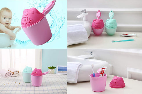 Rinse Shampoo Rinser Baby Rinse Cup, Protecting Infant Eyes, Baby Bath Rinser Wash Hair Cup (Bear-Pink)