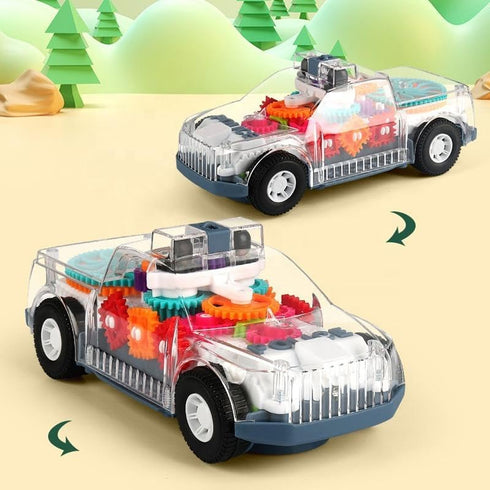 Nenekal Transparent Electric Police Car Gear Toy with Flashing Lights & Music, Toddler Gift for Boys & Girls 3+