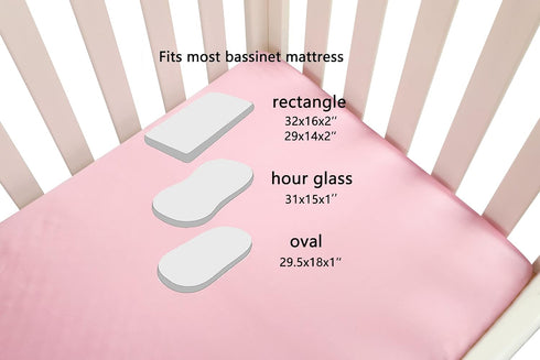Tcmyyund Set 2 Pack Satin Bassinet Sheet Ultra Soft Silk Fit for Rectangle, Hourglass, Oval Bassinet Mattress Protect