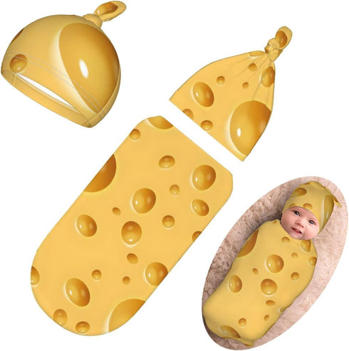 DTYYFBSN Personality Cheese Newborn Swaddling Blanket Beanie Hat Funny Blanket Sleeping Bag New