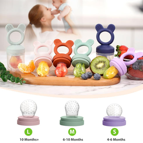 Bessentials Baby Fresh Fruit Food Feeder - 2 Pack Silicone Mesh Feeders for Infant Safe Self Feeding (Purple+Misty