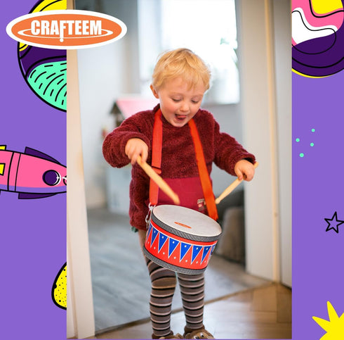 Set CRAFTEEM Kids for Toddlers - Baby Musical Toy w/Wrist Bells, Drum Sticks & Fun Drum Instrument for Boys & Girls