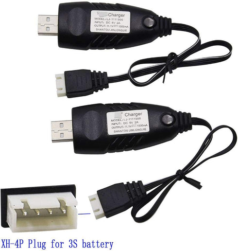 Blomiky 2 Pack 3S 1.5A USB Charger Cable - Suitable for RC Car, Boat, Airplane, Drone, 11.1V USB