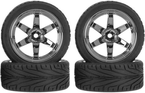 4PCS 1:10 RC Tires and Plastic Wheels Rims for 1/10 Scale On Road Touring Racing Drift Car Traxxas HSP HPI Tamiya (Gray)
