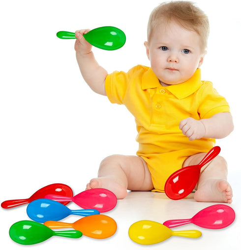 OuMuaMua 12pcs Mini Maracas for Kids, Plastic Maraca Shakers for Fiesta Party Favors, Music Party Supplies