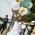 Green and Gold Party Balloons, 50 Pcs 12 Inch Retro Sage Green White Metallic Balloons with Gold Confetti for Wedding