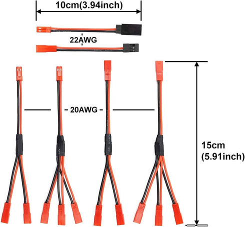 6PCS JST Plug Splitter Y Cable, JST Male Female Parallel Adapter Harness for Traxxas TRX-4 RC Car Crawler Truck