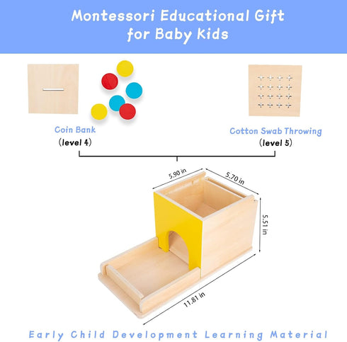 5 1 1 6-12 Adena Montessori in Wooden Montessori Play Kit Baby Toys,Object Permanence Box,Matchstick Color Drop,Cotton