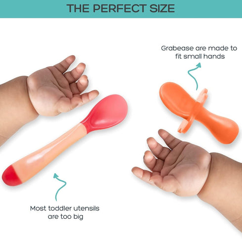 Grabease Baby Fork and Spoon Set, BPA-Free Self-Feeding Cutlery for Toddlers, Orange Utensils
