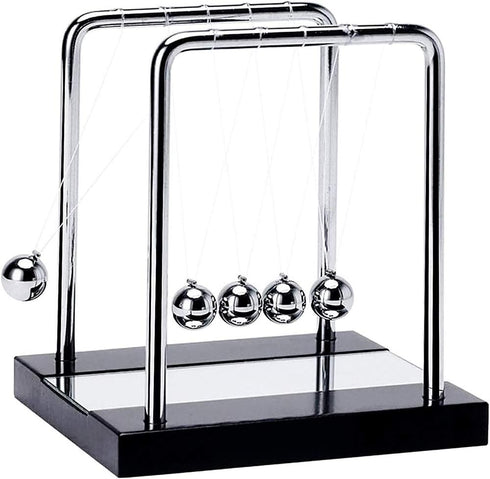 Newton's Cradle Balance Ball with Metal Pendulum Balls, Black Wooden Base Physics Science Ornaments for Desk