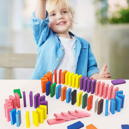 BigOtters Super Domino Blocks - 360PCS Bulk Kit, 12 Colorful Wooden Domino Blocks Educational Racing Game