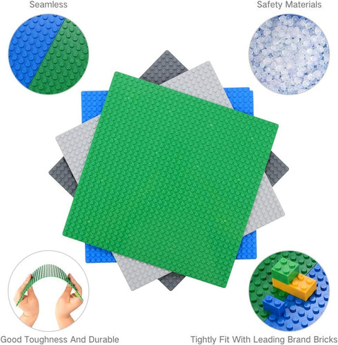 Peel-and-Stick Baseplates, Self Adhesive Building Brick Plates - 4 Pack (10" x 10") in Green