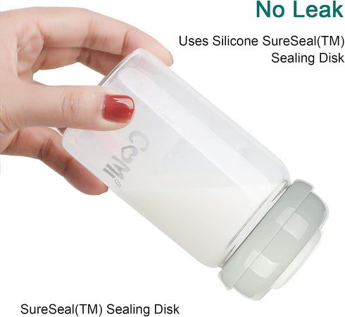 6oz COMI Wide Neck Glass Breastmilk Collection n Storage Bottle, with Screw Ring Sealing Disk; Re-markable Sealing
