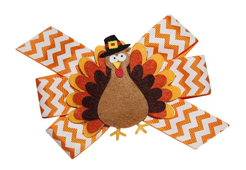 WD2U Baby Girls 4.5" Thanksgiving Hair Bow on Stretch Headband, Pilgrim Tom Turkey