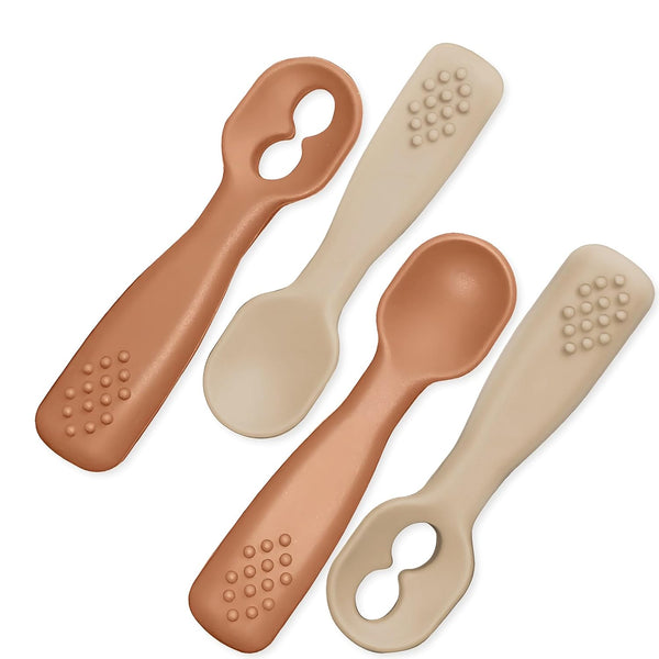 Silicone Baby Spoon Set, 4 Spoons for Self Feeding 6+ Months, BPA Free Baby Led Weaning (Sunrise/French Beige)