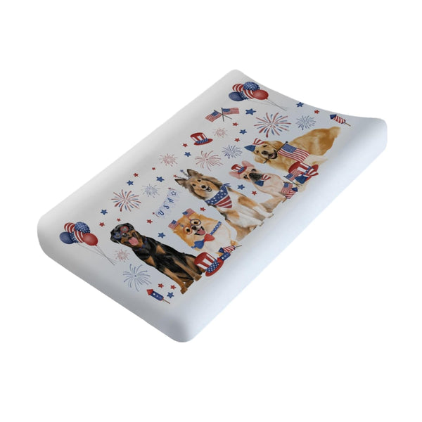 Independence Day Dogs Changing Pad Covers, July 4th Diaper Change Table Sheets for Boys & Girls, 32''x16''