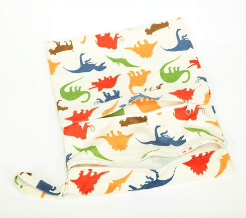 Medium Wet Dry Bag Baby Cloth Diaper Nappy Insert Bag Reusable Washable With Two Zippered Pockets Minky (Dinosaur)
