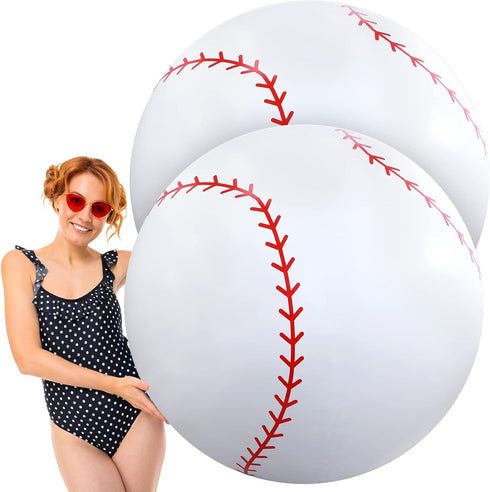 Meooeck 2 Pcs Giant Inflatable Beach Balls 40 Inch Large Baseball PVC Blow Up Float Toys for Summer Pool Party Games