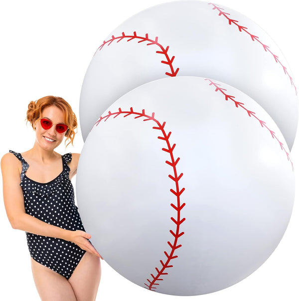Meooeck 2 Pcs Giant Inflatable Beach Balls 40 Inch Large Baseball PVC Blow Up Float Toys for Summer Pool Party Games