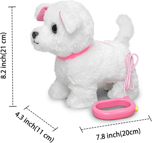 3-7 YH YUHUNG Walking White Dog Toy with Leash, Fluffy Electronic Puppy That Walks, Barks & Wags Tail, Interactive