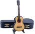Dselvgvu Wooden Miniature Guitar with Stand and Case, Mini Musical Instrument Dollhouse Model (6.51"x2.28"x0.89")