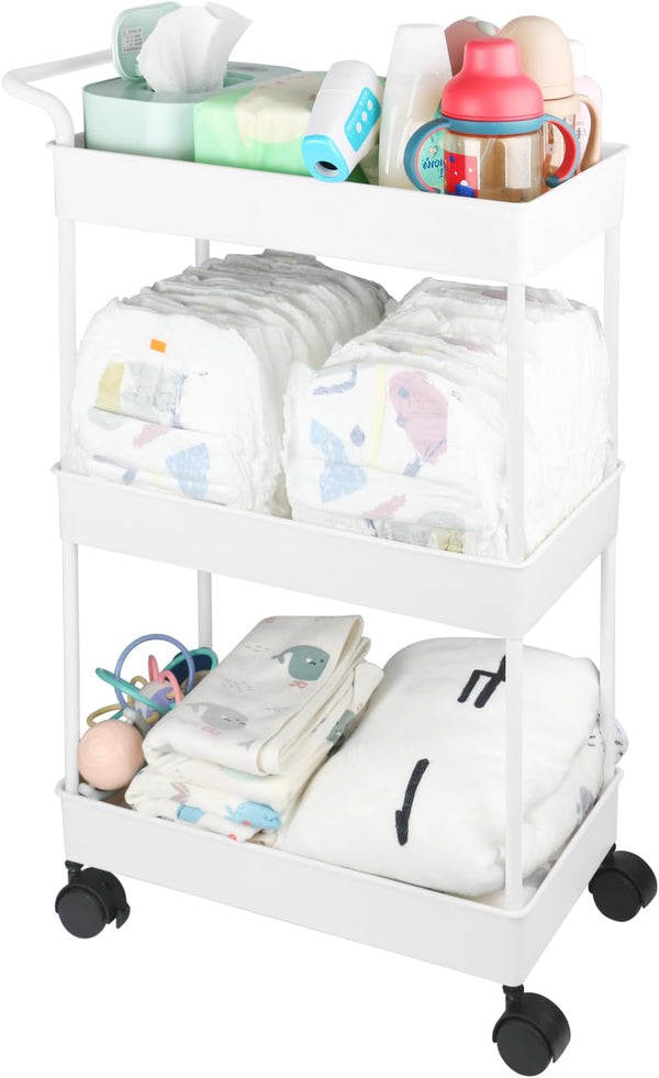 Volnamal Baby Diaper Caddy, Plastic Movable Cart for Newborn Nursery Essentials Diaper