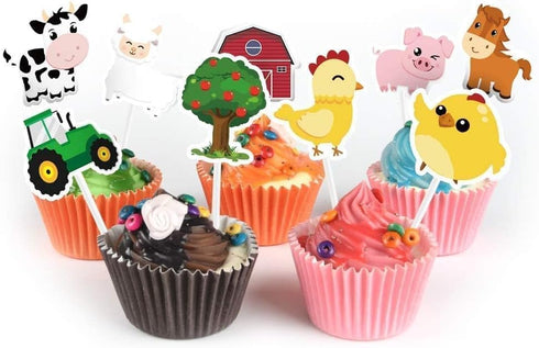 WERNNSAI 36 PCS Farm Cupcake Toppers, Animal Birthday Decorations for Kids Baby Shower Tractor Theme Party