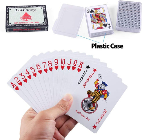 LotFancy Playing Cards - 100% Plastic, Waterproof, 2 Decks with Cases, Poker Size Standard Index for Card Games