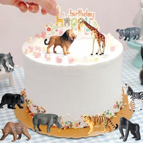 12 Pcs Realistic Mini Safari Zoo Animal Figurines - Plastic Educational Playset for Cake Toppers and Parties