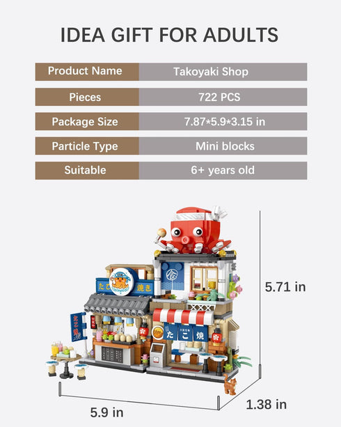 Set 722 (1218) Japanese City Street View Takoyaki Shop, MOC Creative Mini Building Blocks House pcs, Simulation