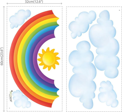 DECOWALL SG2-1713 Rainbow and Clouds Kids Wall Stickers - Wall Decals Peel and Stick Removable for Kids Nursery Bedroom
